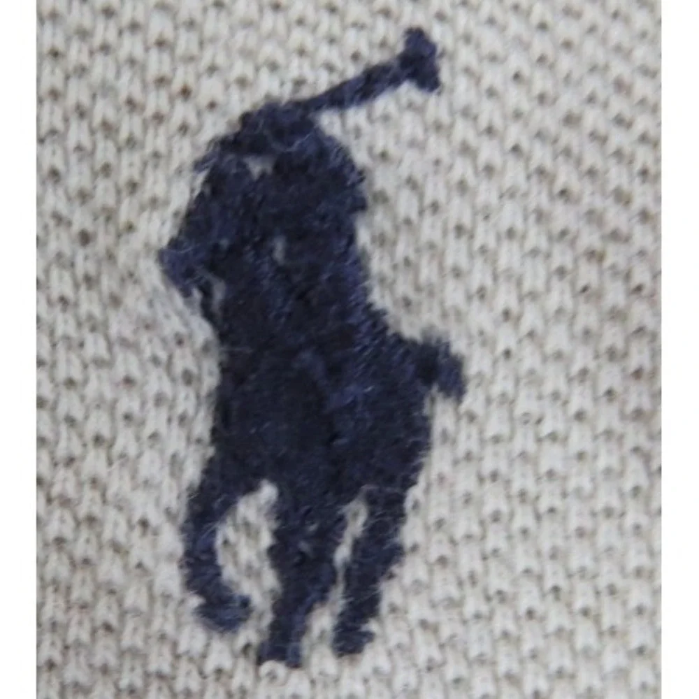 Polo Ralph Lauren Polo Shirt Men's M Cream Blue Pony High Low Slit Performance